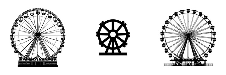 The Ferris wheel modern isolated icon is represented by a simple black and white silhouette illustration of a carousel, which is also the case for the Ferris wheel modern isolated icon as a simple