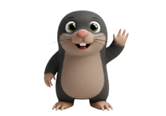 Cartoon mole waving cheerful greeting on isolated Transparent Background