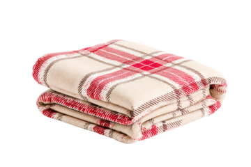 Folded plaid blanket in red and beige isolated on transparent background