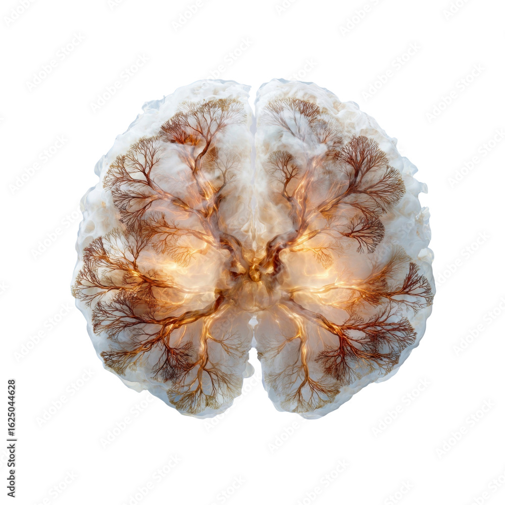 Poster illuminated brain neural pathways and cognitive processes