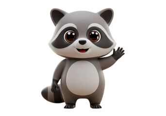 Obraz premium Cartoon Raccoon Waving with Big Eyes on Transparent Background