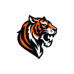 Fierce tiger head illustration showcasing vibrant orange and black stripes, ideal for branding