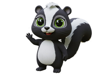 Cute Cartoon Skunk Waving Hello with Green Eyes on Transparent Background