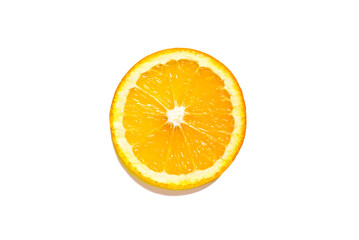 Orange slice isolated on a white background. Top view. Horizontal shot. Orange fruit background. Citrus fruit. Healthy food.