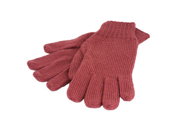 Woolen pink gloves isolated on a white background. Female accessory.