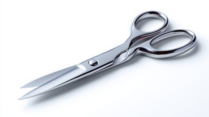 A pair of sharp fabric scissors, open, isolated on a pure white background. Sewing tools, crafting.