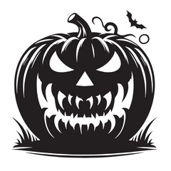 black Pumpkin with vampire teeth Silhouette Vector, High Quality Illustration on White Background