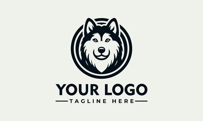 A stylized monochrome logo featuring a smiling husky dog head within a circular frame. © nuaari