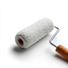 Obraz premium A single, clean, white paint roller, isolated on a pure white background. Painting, renovation.