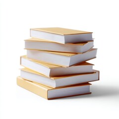 A neatly stacked pile of new, unread books with plain covers, isolated on a pure white background. Knowledge, education.