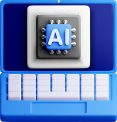 3D Render of AI Chip in Open Laptop Design