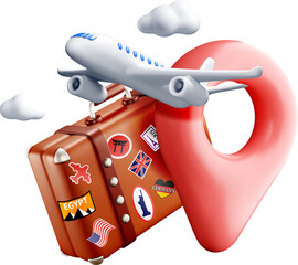 3D Travel Elements: Plane and Luggage Icon