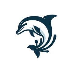Stylized dolphin leaping out of water with splashes, symbolizing joy and freedom in nature