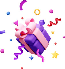 Colorful 3D Gift Box Surrounded by Festive Shapes