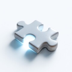 Fototapeta premium A single, white abstract puzzle piece, with a glow, isolated on a pure white background. Key, solution.