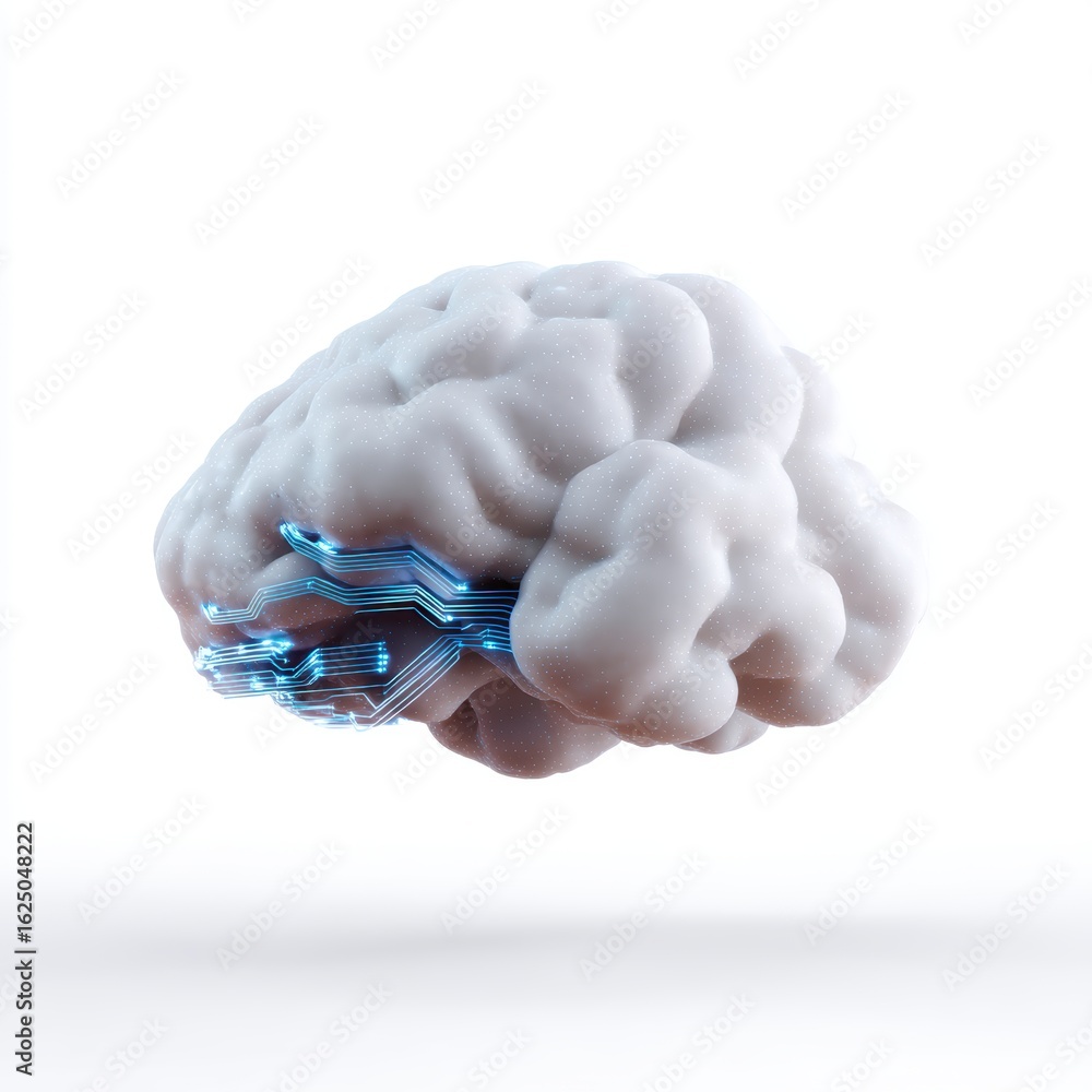 Aufkleber a simplified white cloud with abstract data lines forming a brain, isolated on a pure white backgrou