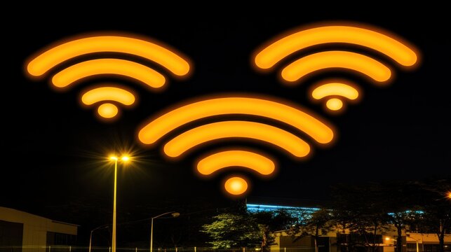 Night Wifi Signal Over Cityscape
