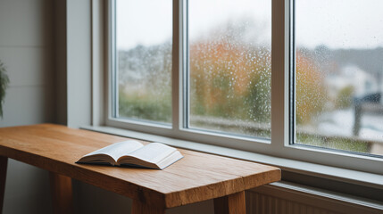 Fototapeta premium Cozy Reading by the Rainy Window