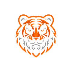 Stylized tiger head illustration with bold orange and white colors on a clean background