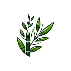 Obraz premium Vibrant green bamboo and leaves illustration, showcasing nature's beauty and tranquility