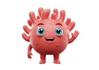 Smiling Cartoon Character with Pink Body on Transparent Background