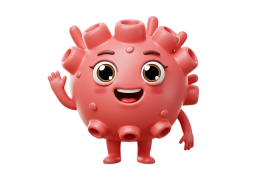 Friendly Red Cartoon Character Waving on Transparent Background
