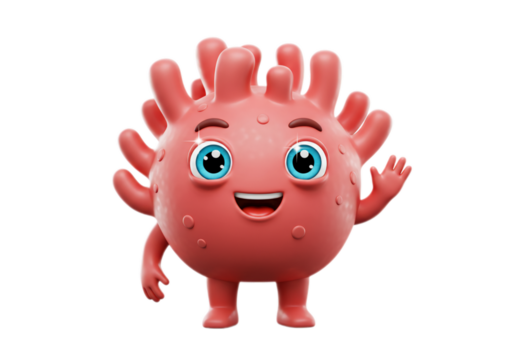 Smiling Cartoon Character with Pink Body on Transparent Background
