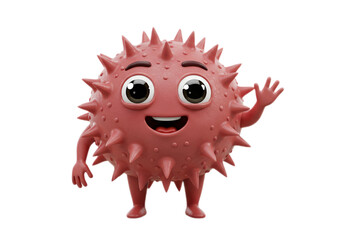 Fototapeta premium Cartoon Spiked Creature Waving Hand on Transparent Background