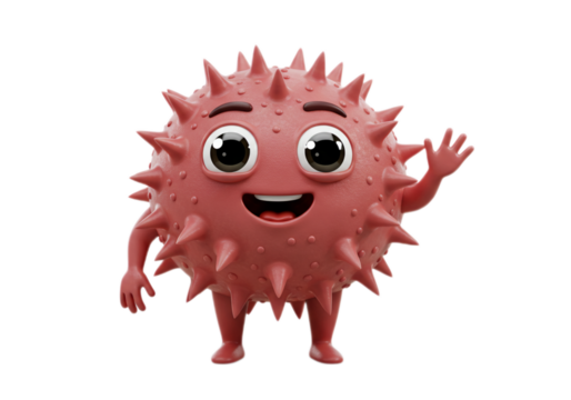 Cartoon Spiked Creature Waving Hand on Transparent Background