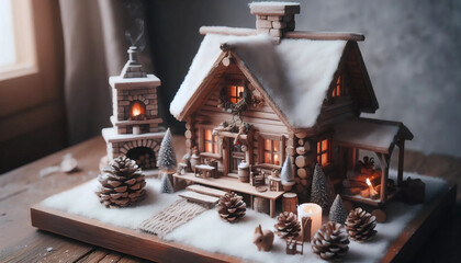 A mountain cabin dollhouse, AI generated image