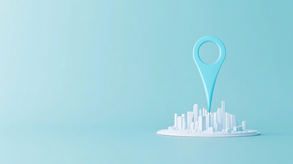 Minimalist cityscape pinpointed, a pastel dream.  Location services depicted, urban planning, or the future of city navigation in gentle hues.