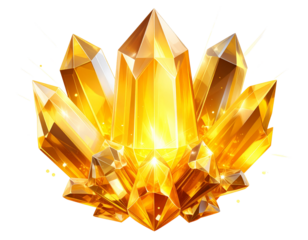 Floating Yellow Gemstone with Radiating Light Beams and Jagged Edges