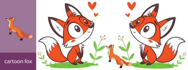 Cute cartoon fox se. Cartoon animal character design. Flat vector illustration isolated on a white background.
