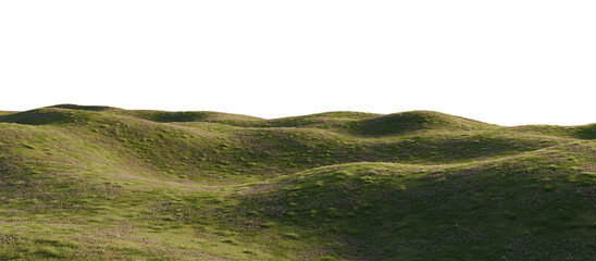 Hills with grass on a transparent background. 3D rendering.	

