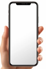 Hand Holding Smartphone with Blank Screen on White Background