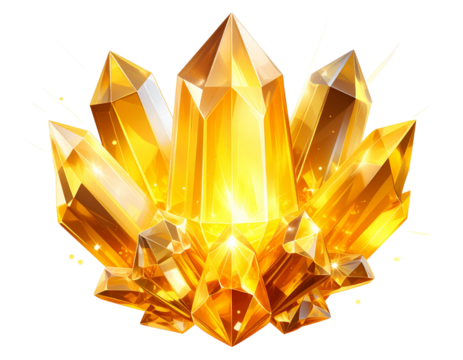 Floating Yellow Gemstone with Radiating Light Beams and Jagged Edges