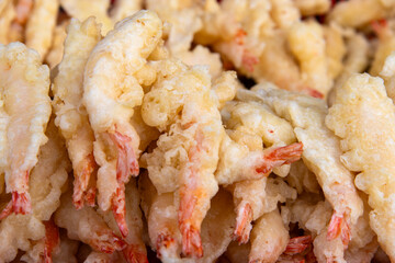 deep-fried shrimps on sale at the street market