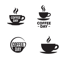 Cup of hot coffee and tea vector icons set with steam, caffeine and brown beans for cafe labels and restaurant design