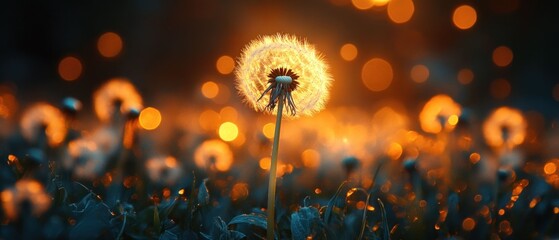Enchanted Dandelion Field at Dusk: A Magical Sunset
