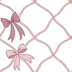Pink Bows on Woven Ribbon Background vector illustration