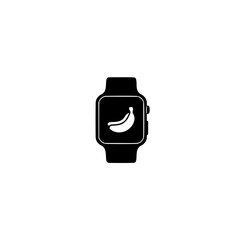 Fitness smartwatch featuring banana fruit graphic related to diet tracking or wellness interface