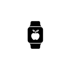 Smartwatch screen displaying apple fruit icon symbolizing healthy eating or nutrition tracking