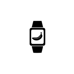 Smartwatch screen displaying banana fruit icon representing nutrition diet or health tracking