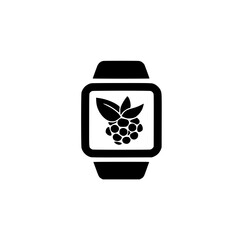 Fitness smartwatch featuring grape fruit symbol indicating nutrition tracker or healthy eating