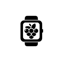 Smartwatch screen displaying grape fruit icon symbolizing healthy food or nutrition tracking