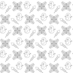 Seamless outline pattern with festive Christmas and New Year elements. Perfect for holiday cards, wrapping paper, packaging, textile, and winter decoration.