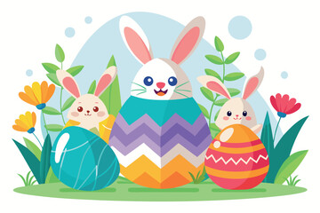 Easter bunny and eggs illustration isolated on white background for greeting card
