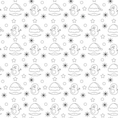 Seamless outline pattern with festive Christmas and New Year elements. Perfect for holiday cards, wrapping paper, packaging, textile, and winter decoration.