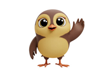 Cute Cartoon Bird Waving Hand Isolated on Transparent Background