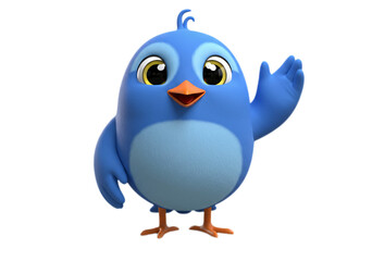Cartoon Blue Bird Waving on Transparent Background Illustration